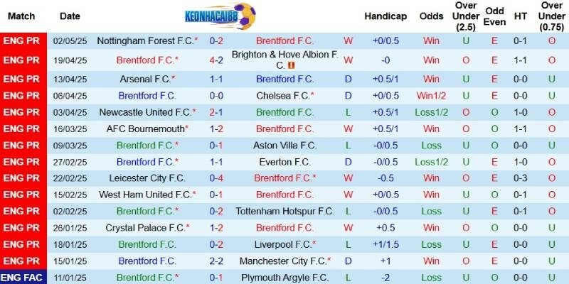 Kết quả gần đây của Brentford