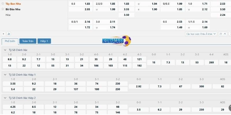 Tỉ lệ kèo trận Tây Ban Nha vs Bồ Đào Nha, 2h00 ngày 9/6